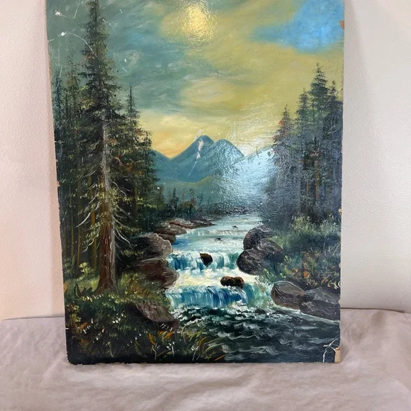 Antique Oil Painting FW Devoe Art Board Mountain Landscape Vintage Artwork Old - Picture 3 of 12